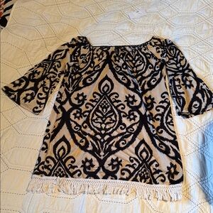 Voll Style Black and Cream Patterned Blouse